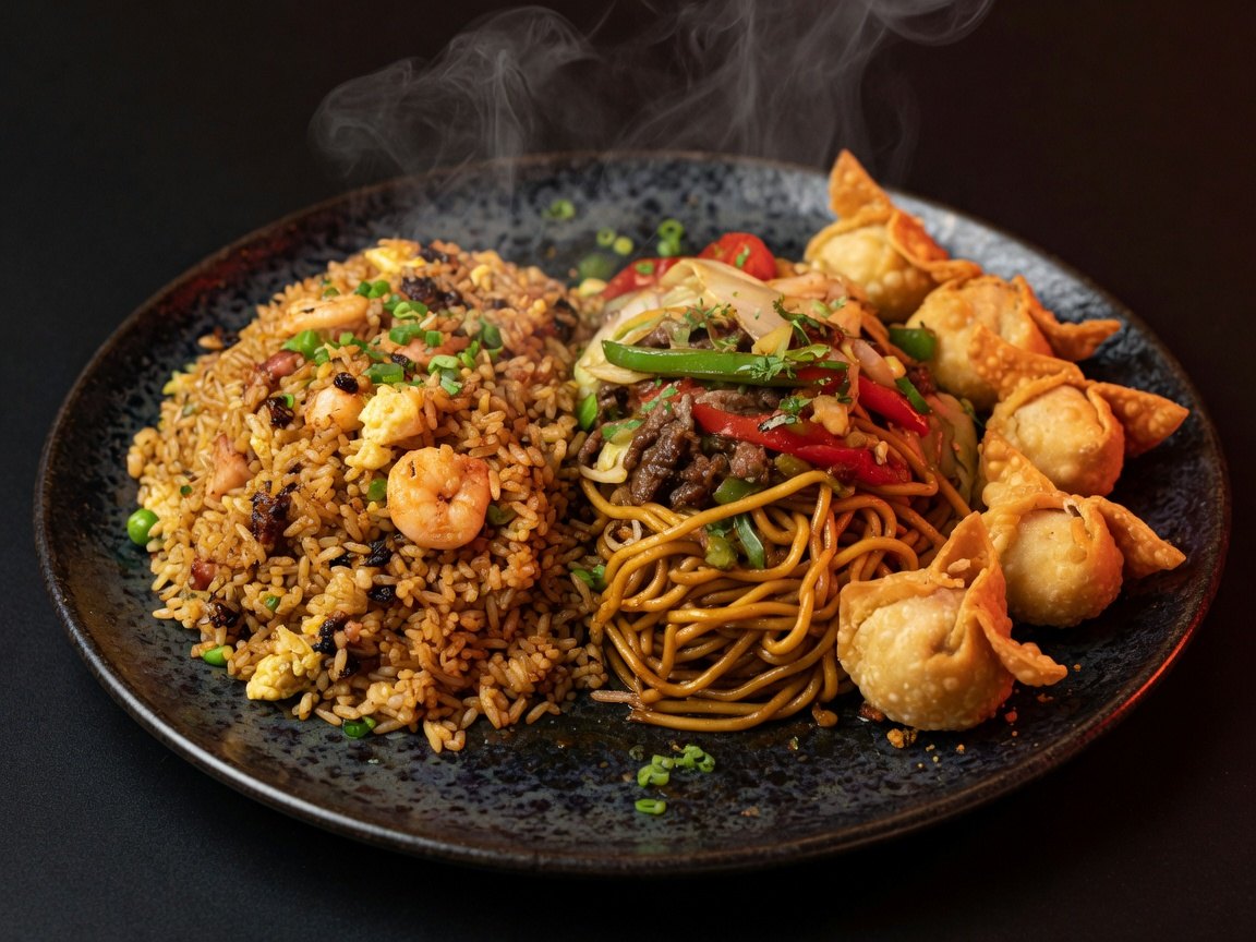 Combinado 1: tallarín, chaufa y wantán frito en Chifa Yuan Fen